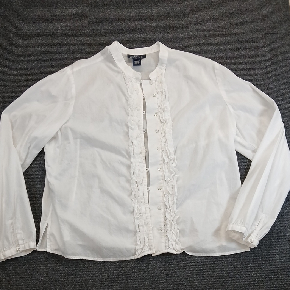 Jones NY Signature White Capsule Ruffled Cottagecore Boho Women's Blouse Sz XL